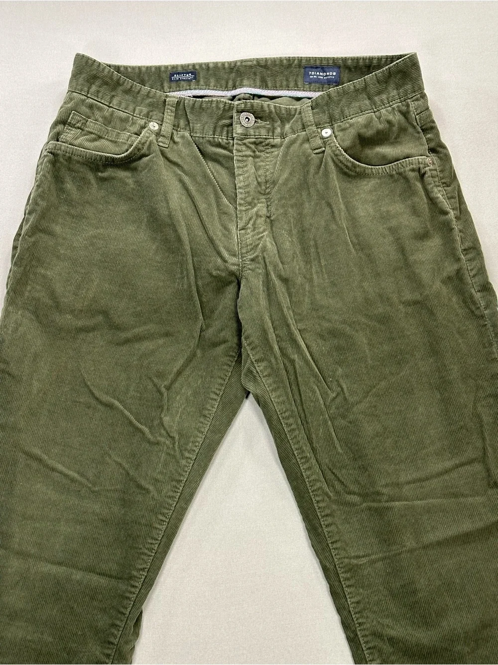 7 Diamonds Clifton Slim Straight, Olive Green Corduroy - Mens 30x30